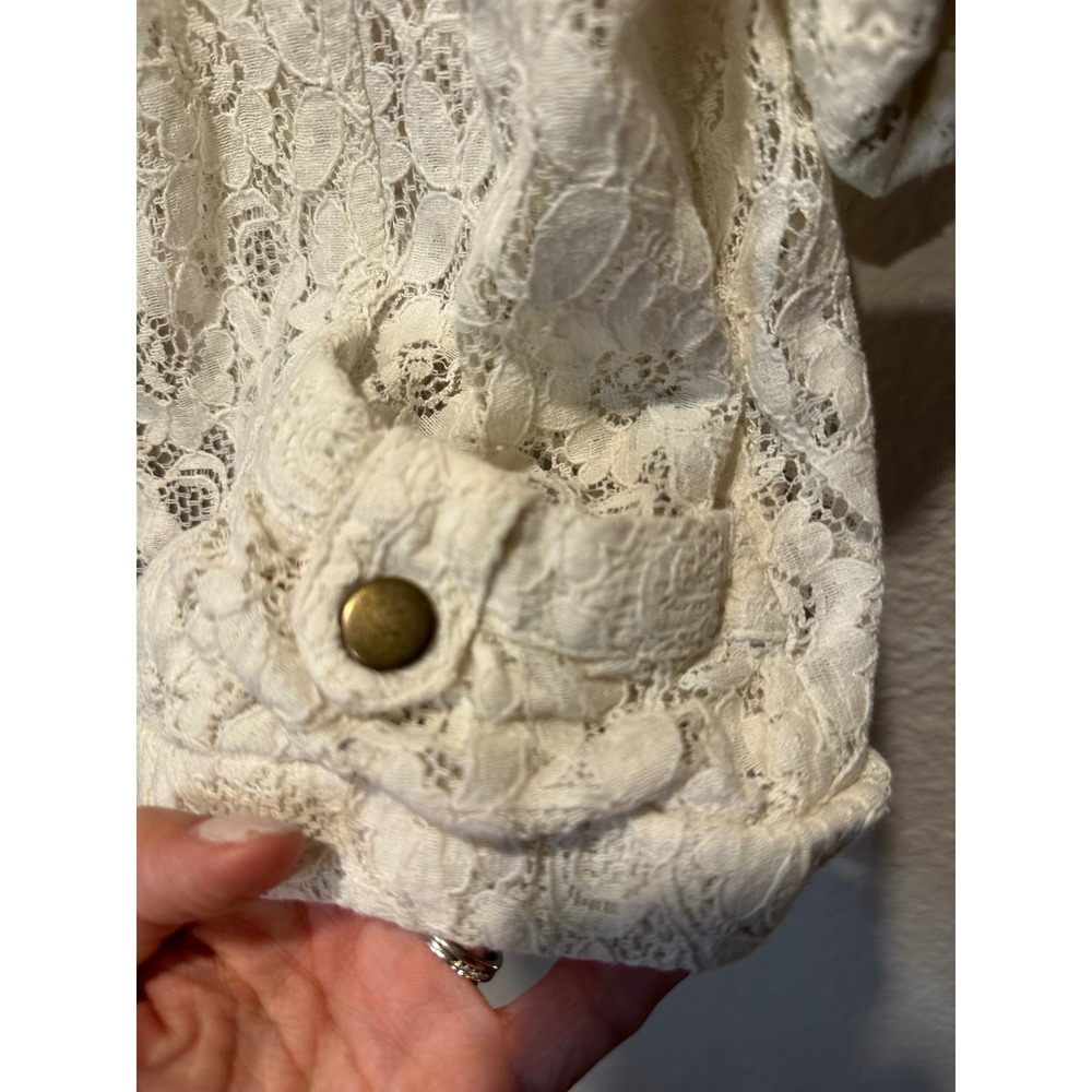 American Rag Womens XL Ivory Floral Lace Zip Up Bomber Jacket Short Sleeve Cream - Picture 6 of 15